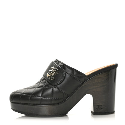 Chanel Lambskin Quilted CC Turn Lock Clogs 35.5 Black 1 of 8