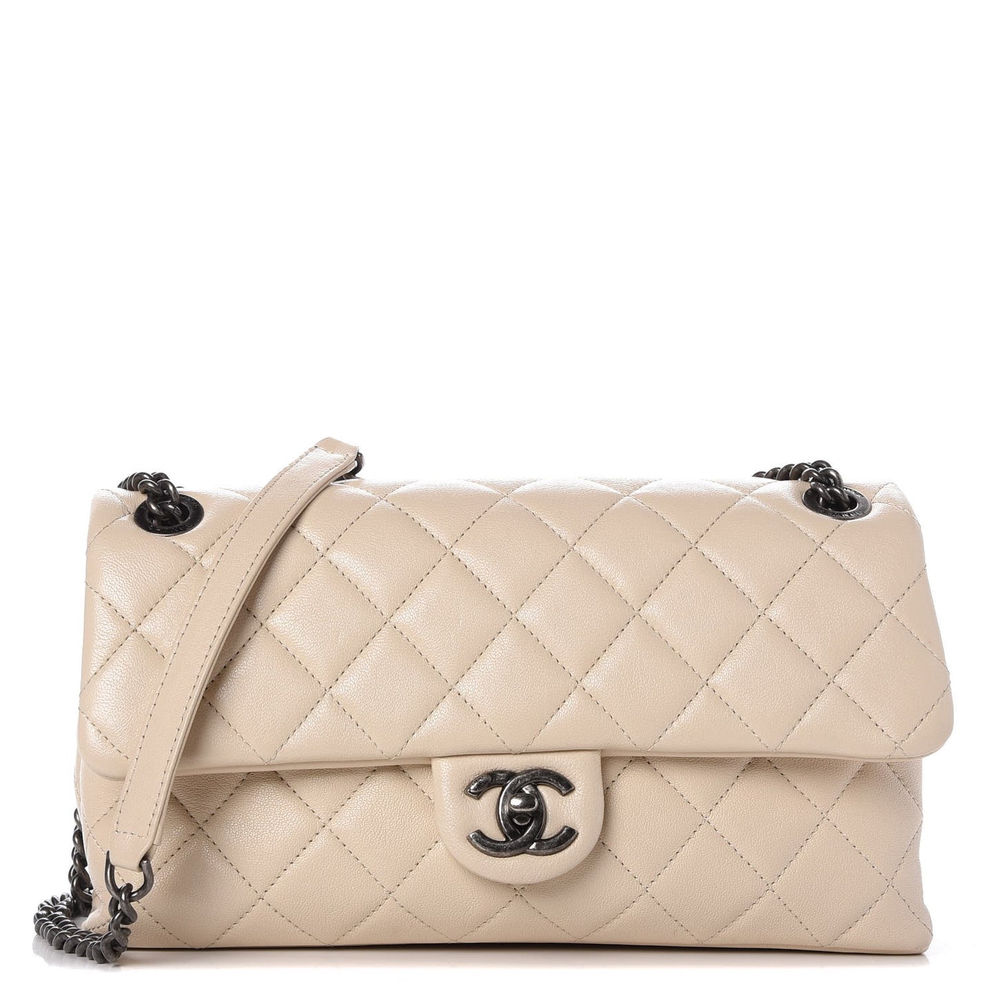 Goatskin Quilted Medium Flap Off White