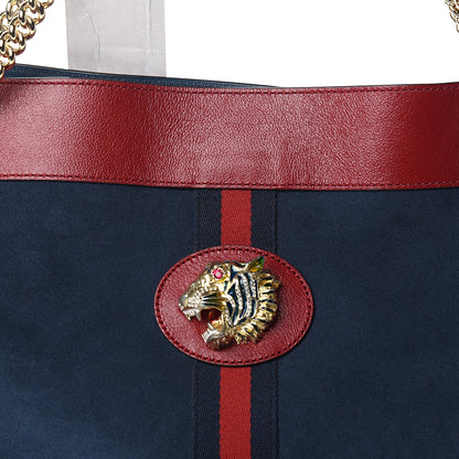 Gucci Suede Calfskin Large Rajah Chain Tote New Blue Romantic Cherry 9 of 9