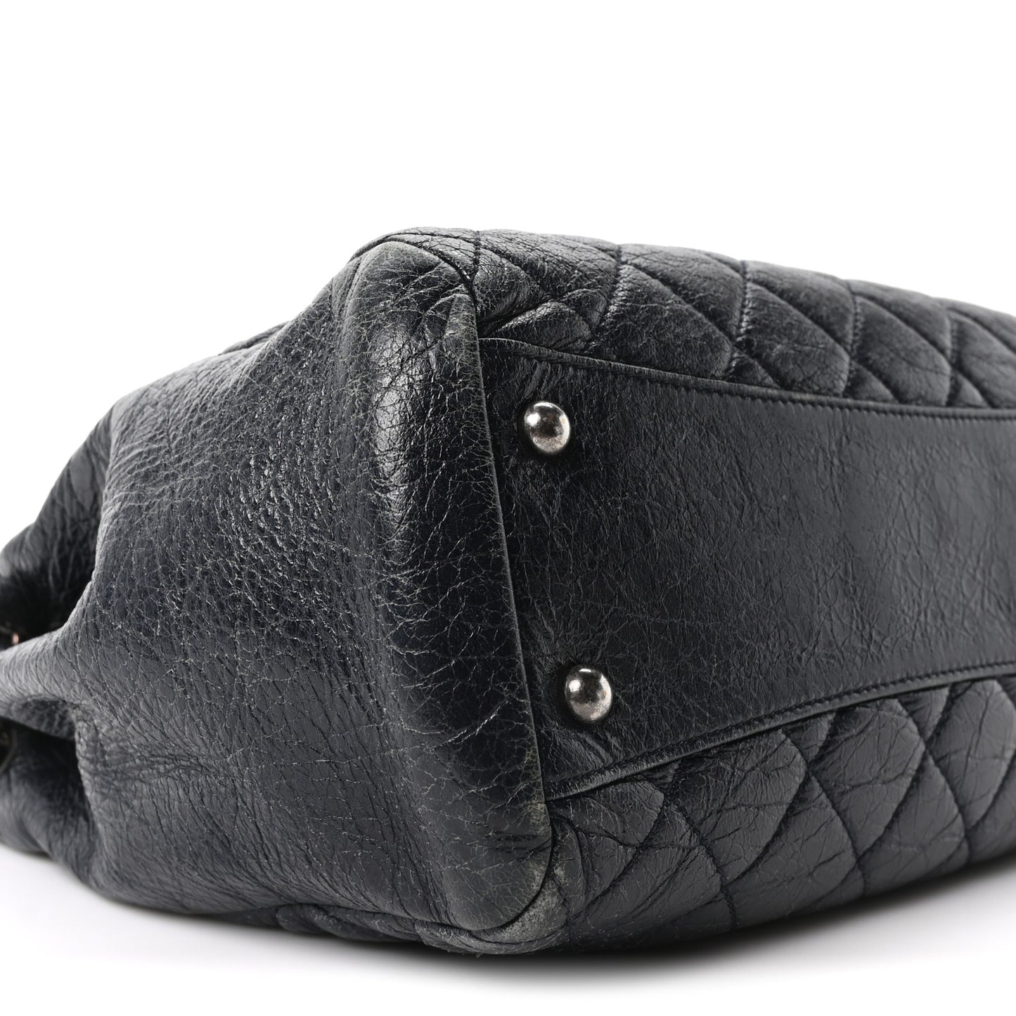 Glazed Calfskin Quilted Tote Navy