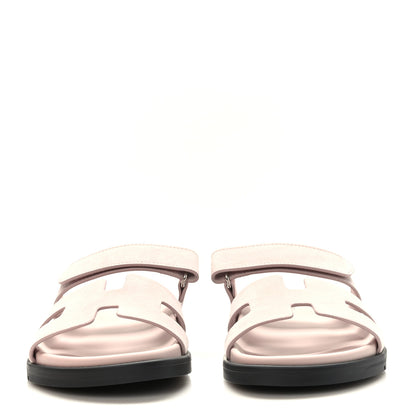 Hermes Suede Goatskin Womens Chypre Sandals 37 Rose Porcelaine 2 of 9