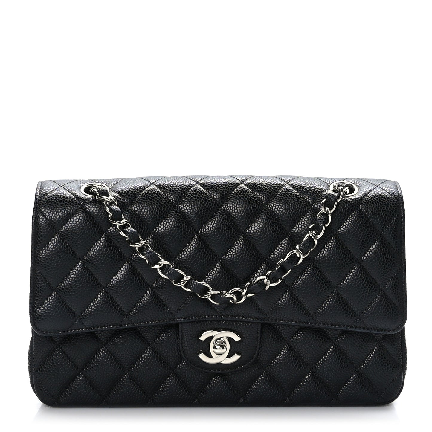 Caviar Quilted Medium Double Flap Black