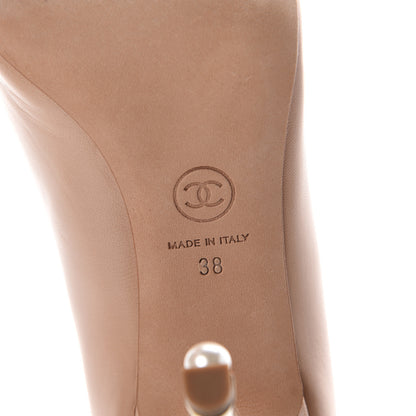 Chanel Lambskin Pearl Peep Toe Pumps 38 Light Beige 6 of 7