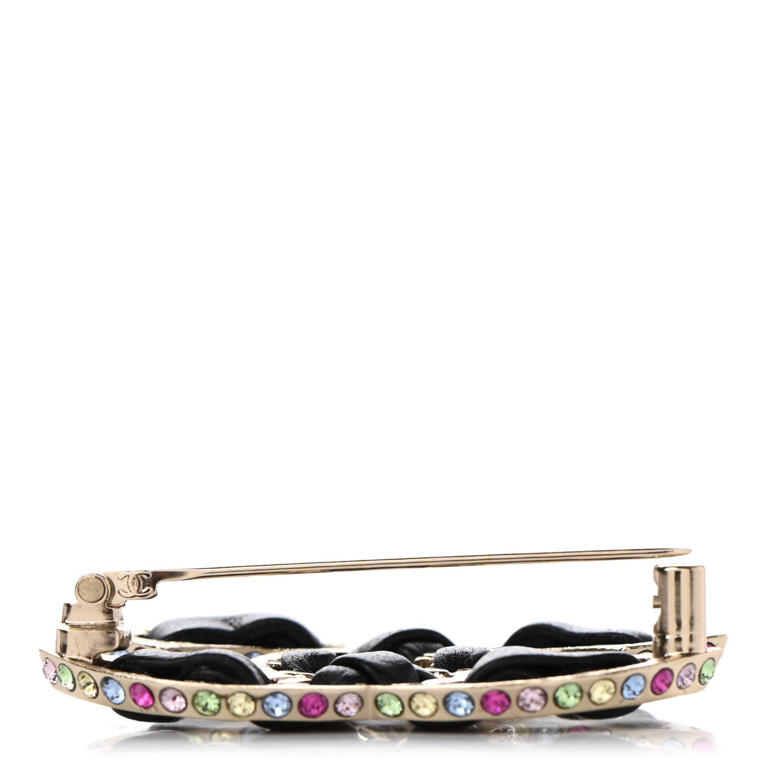 Chanel Lambskin Crystal CC Chain Brooch Black Gold Multicolor 5 of 6