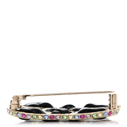 Chanel Lambskin Crystal CC Chain Brooch Black Gold Multicolor 5 of 6