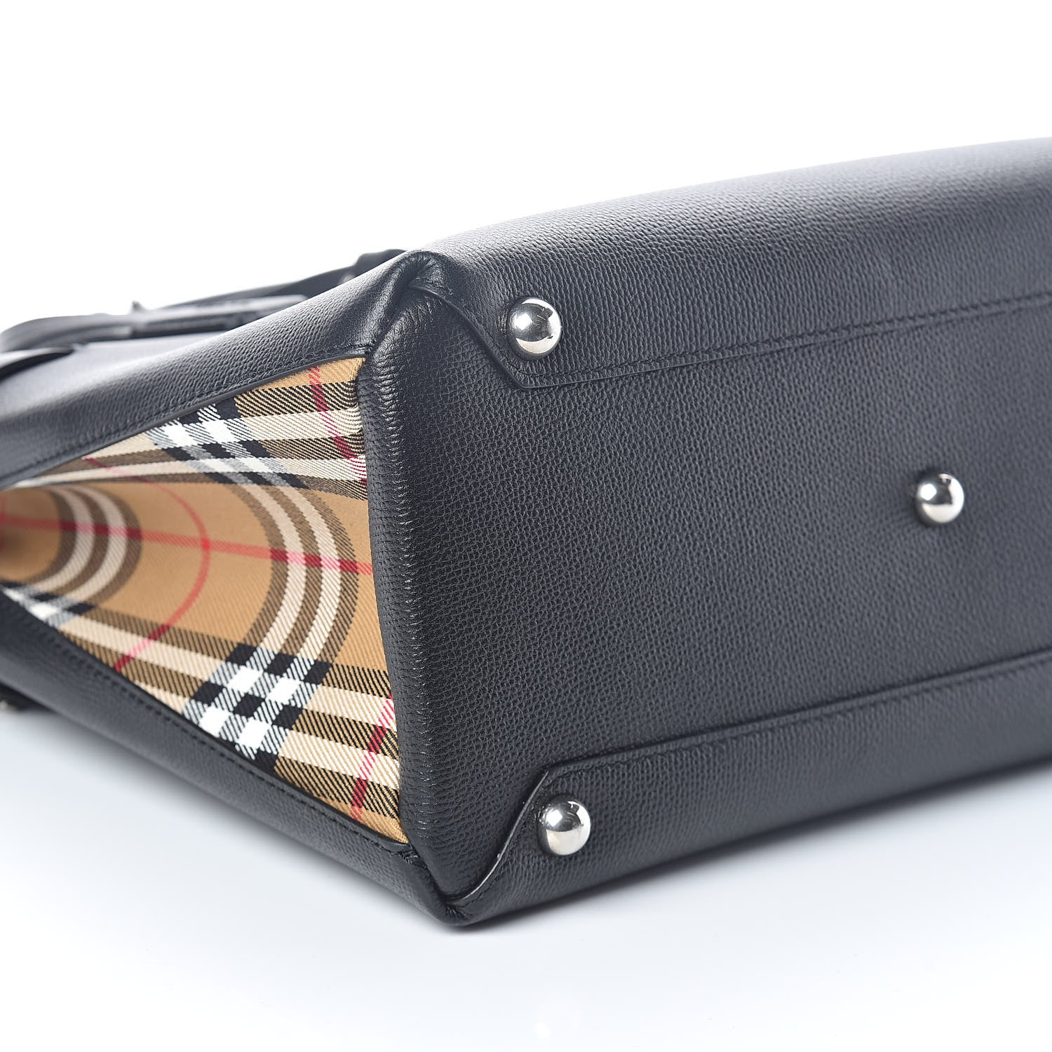 Burberry Grainy Calfskin Vintage Check Medium Banner Tote Black 8 of 9