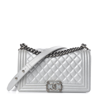 Chanel Metallic Calfskin Quilted Medium Boy Flap Silver 1 of 16