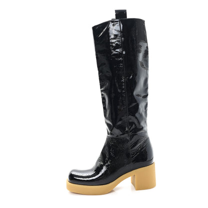 Miu Miu Crinkled Patent Calfskin Knee High Boots 37.5 Black 1 of 9