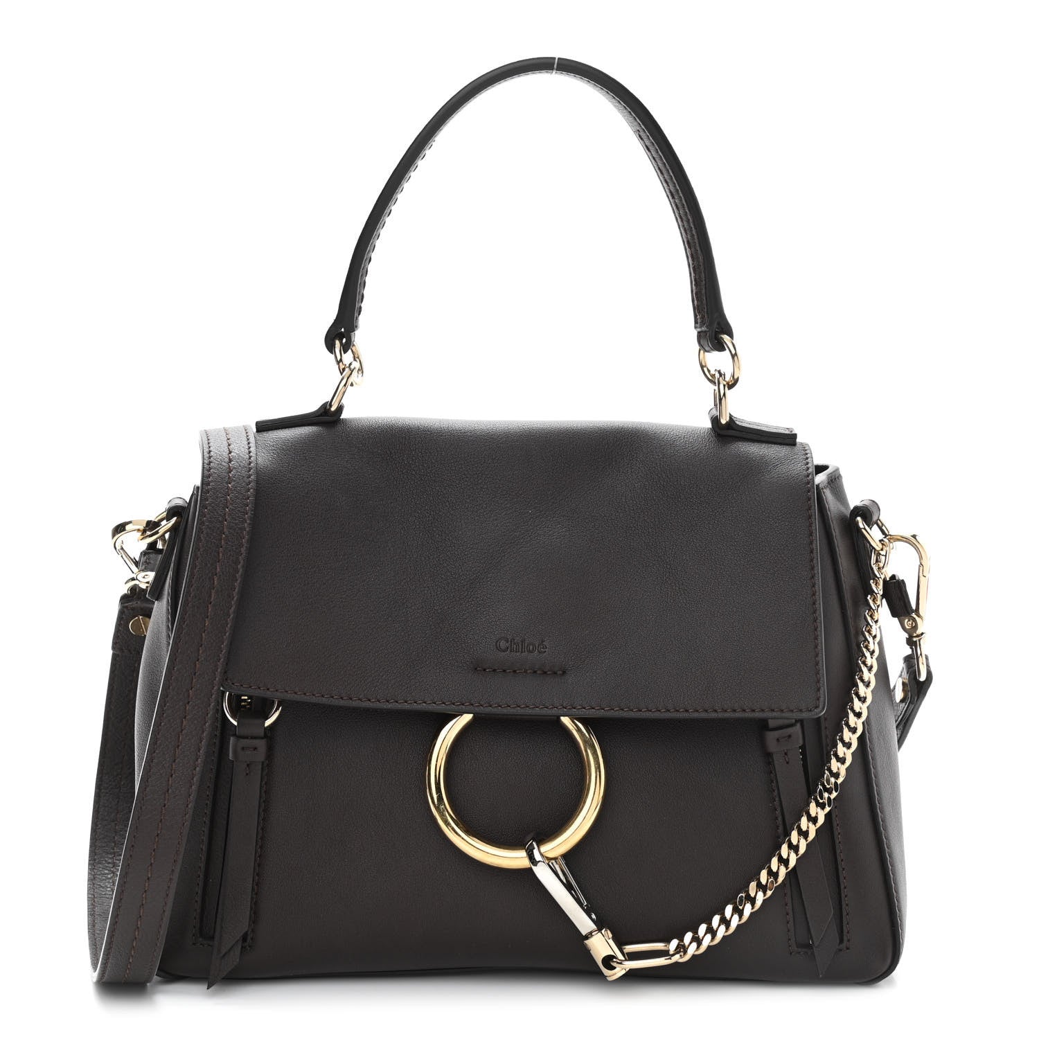 Chloe Calfskin Small Faye Day Shoulder Bag Carbon Brown 1 of 12