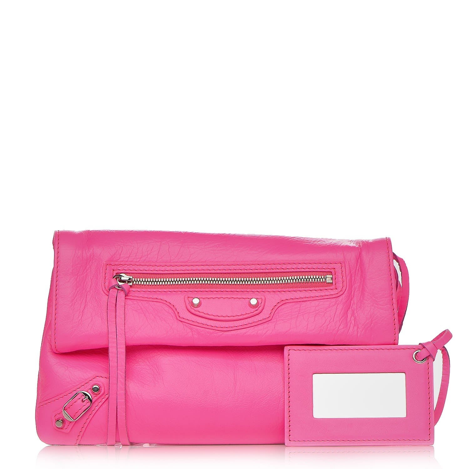 Balenciaga Agneau Classic Silver Hardware Mini Envelope Strap Clutch Rose Fluo 1 of 10