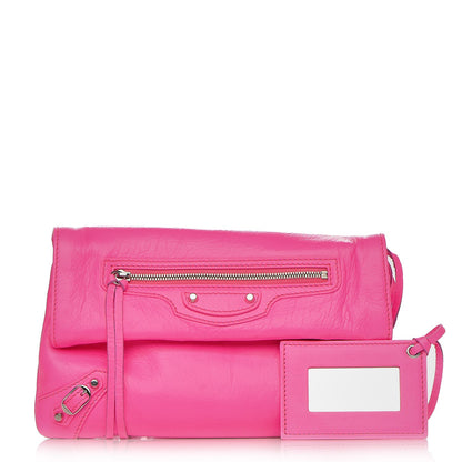 Balenciaga Agneau Classic Silver Hardware Mini Envelope Strap Clutch Rose Fluo 1 of 10