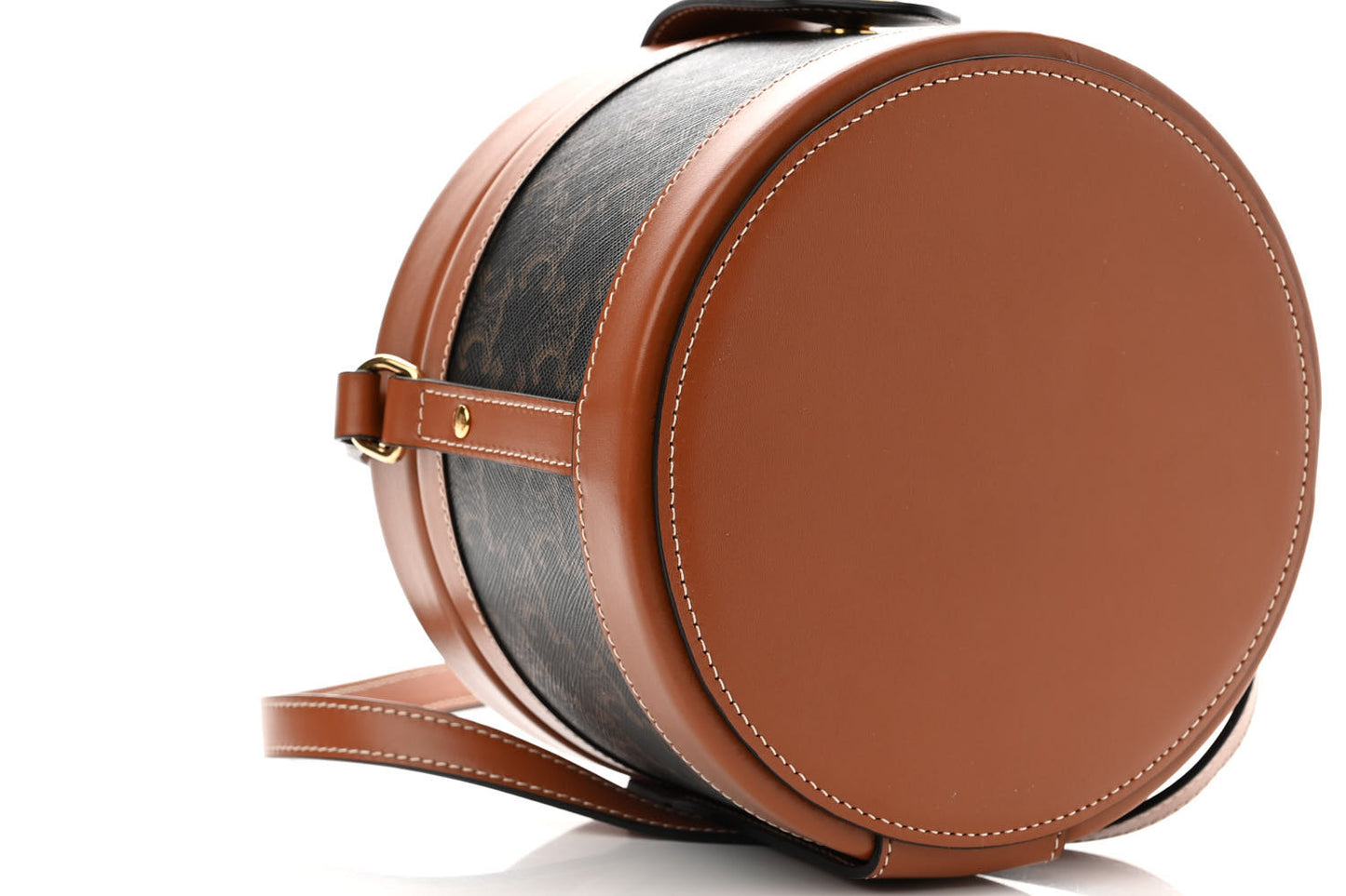 Calfskin Triomphe Canvas Medium Tambour Bag Tan