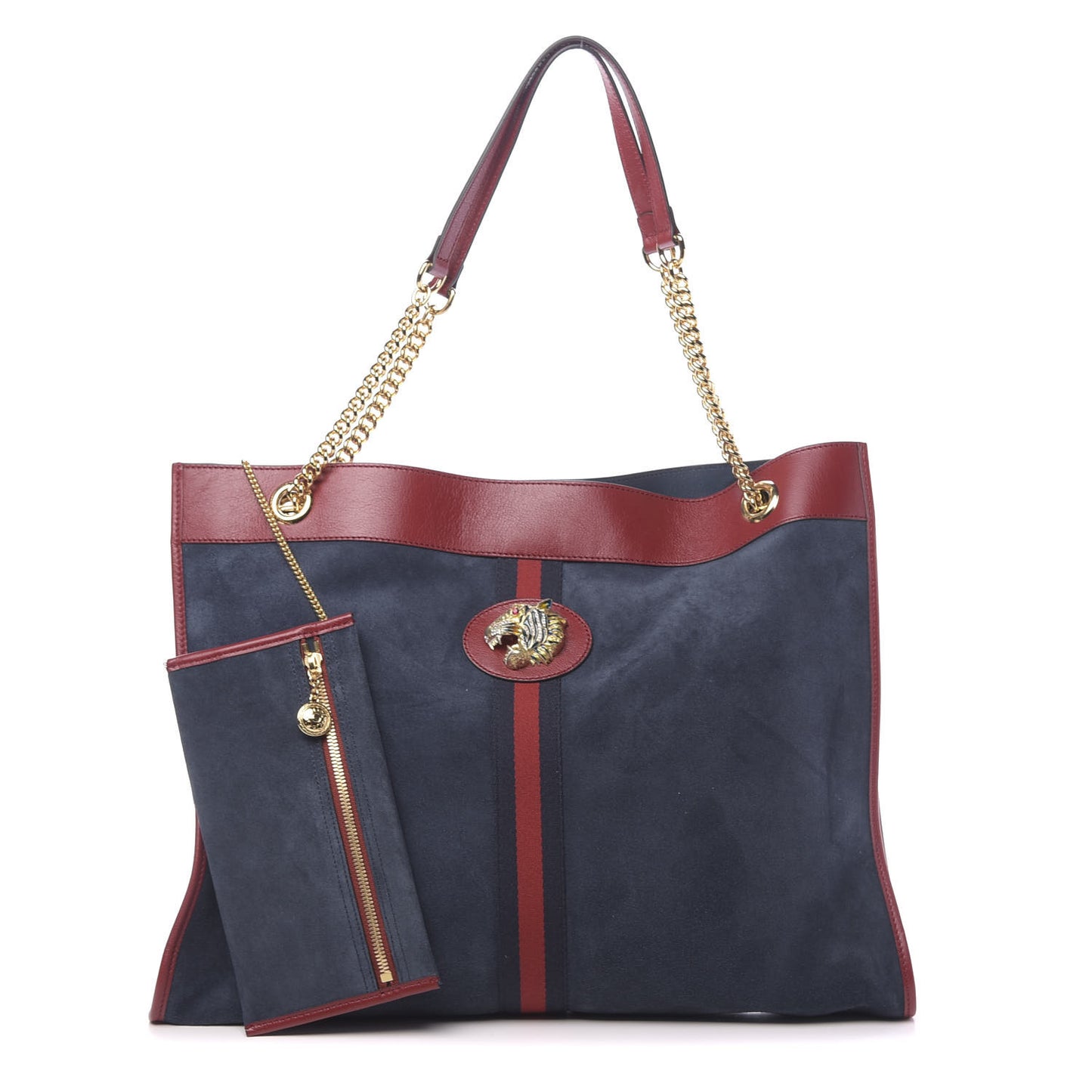 Suede Calfskin Large Rajah Chain Tote New Blue Romantic Cherry