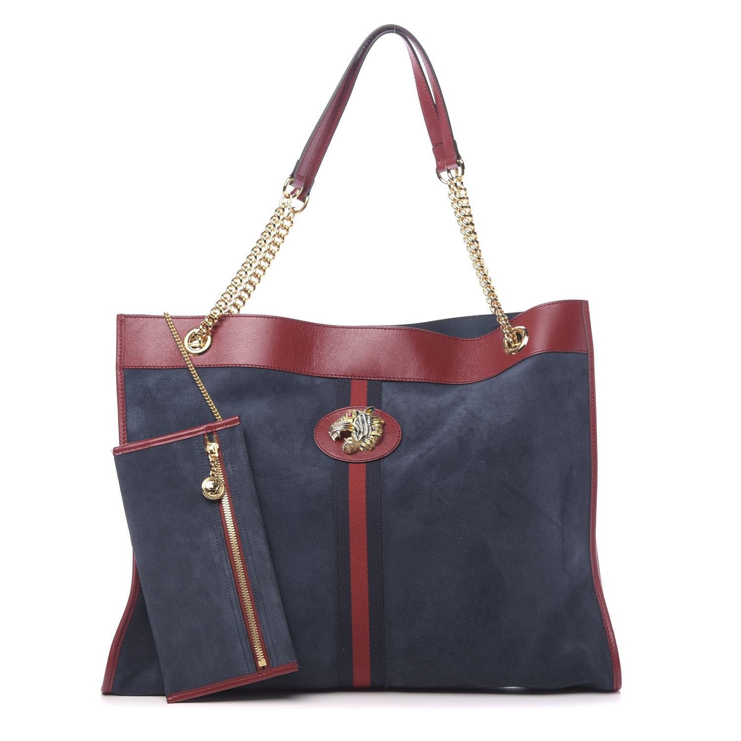 Gucci Suede Calfskin Large Rajah Chain Tote New Blue Romantic Cherry 1 of 11