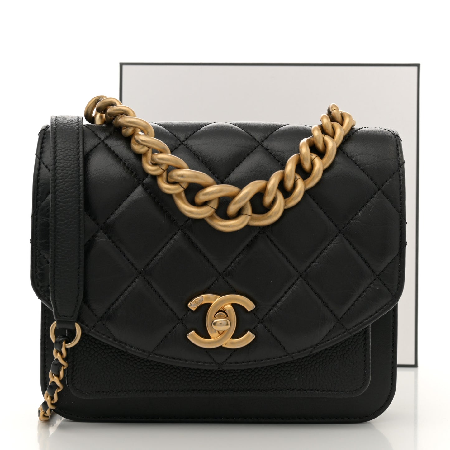 Calfskin Caviar Quilted Mini Chain Handle Flap Black