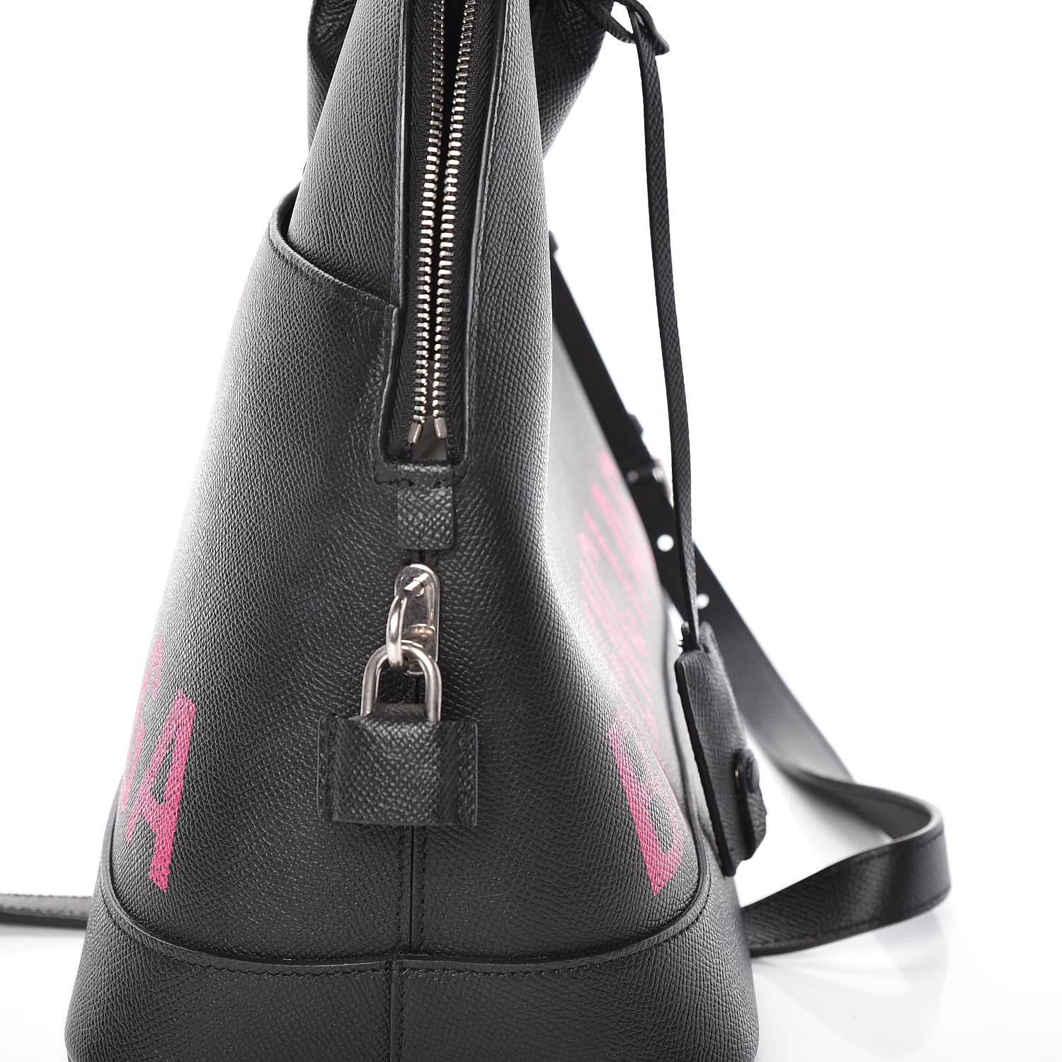 Balenciaga Signature Grained Calfskin Logo M Ville Top Handle Bag Black Rose Shocking 10 of 15