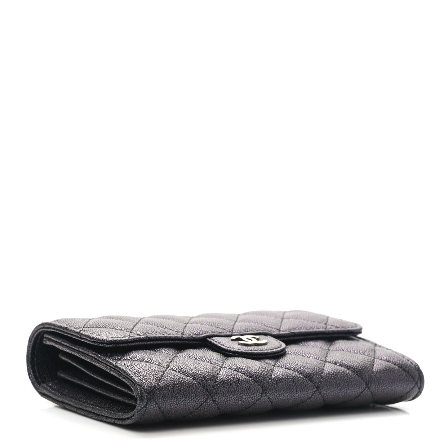 Iridescent Caviar Quilted Medium Flap Wallet Black