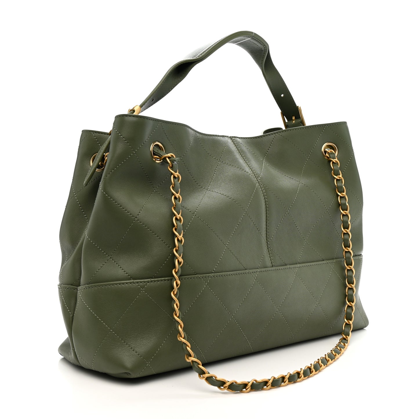 Calfskin Stitched Shopping Bag Khaki