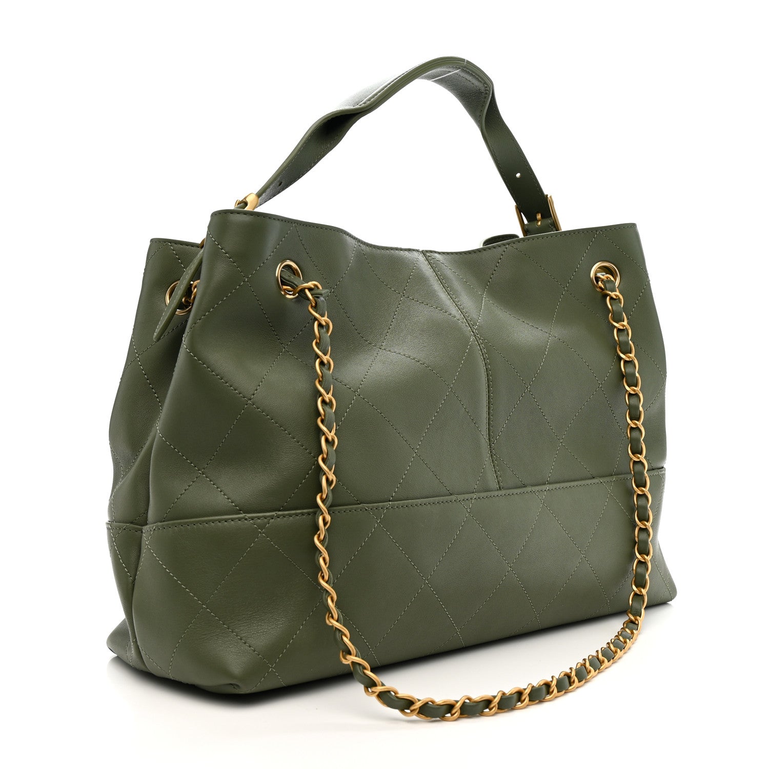 Chanel Calfskin Stitched Shopping Bag Khaki 3 of 10