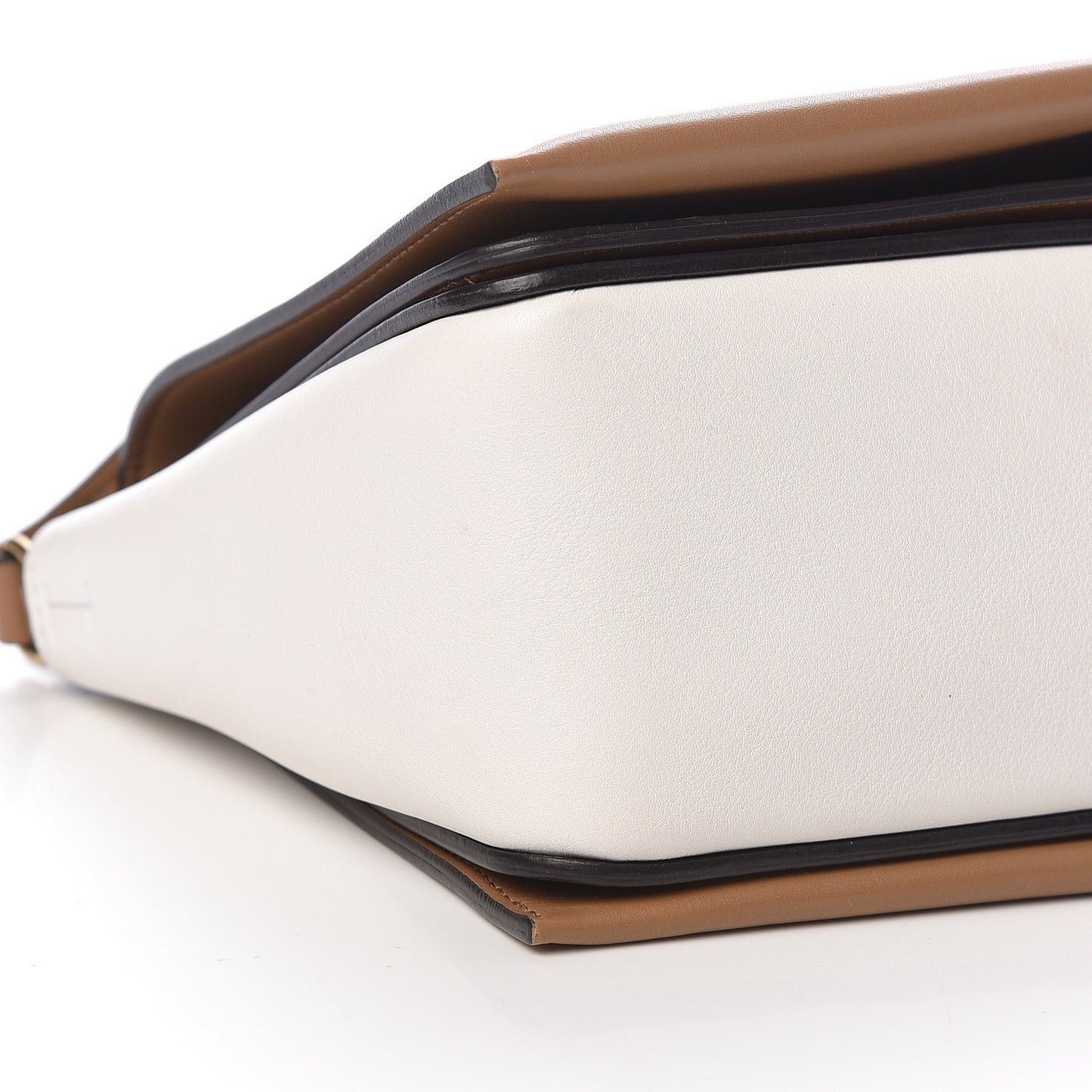 Shiny Smooth Calfskin Medium Frame Shoulder Bag Tan Optic White