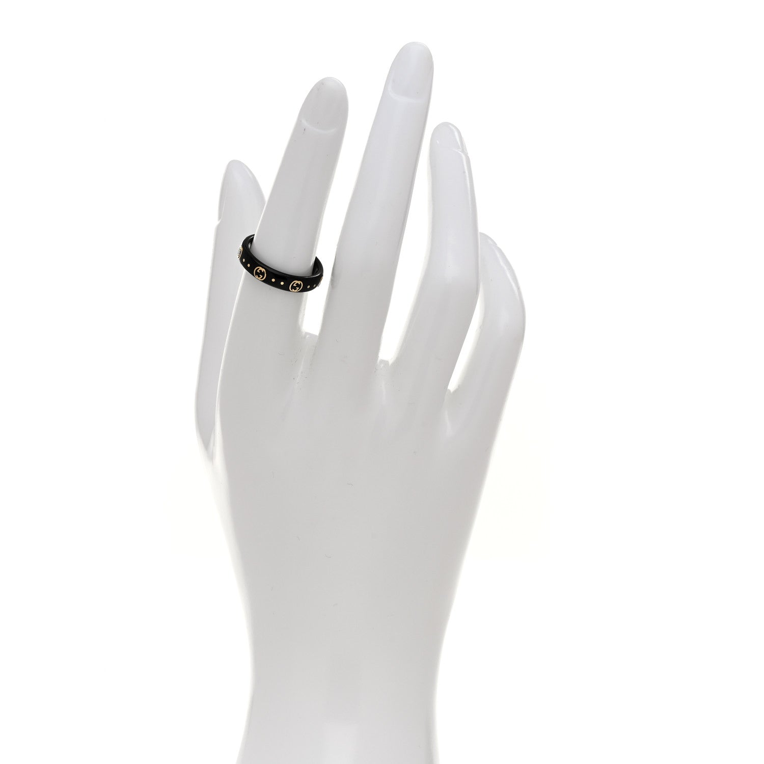 Gucci 18K Yellow Gold Synthetic Corundum Icon Ring 53 6.25 Black 2 of 5