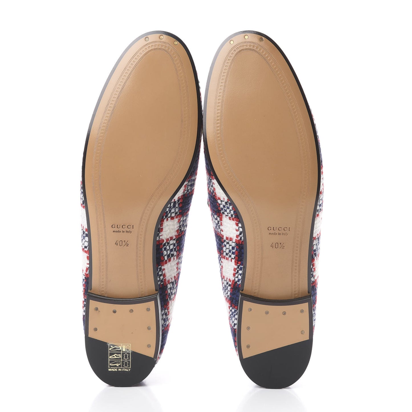 Vintage Tweed Check Horsebit Womens Jordaan Loafers 40.5 White Hibiscus Red Marine