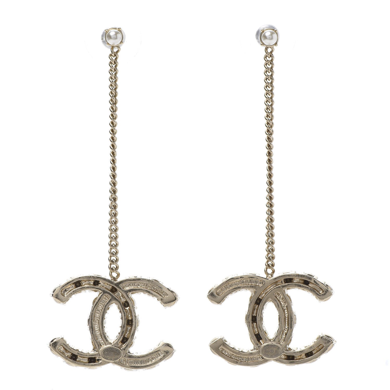 Chanel Crystal Pearl Dazzling Domino Drop Earrings Matte Gold 4 of 5