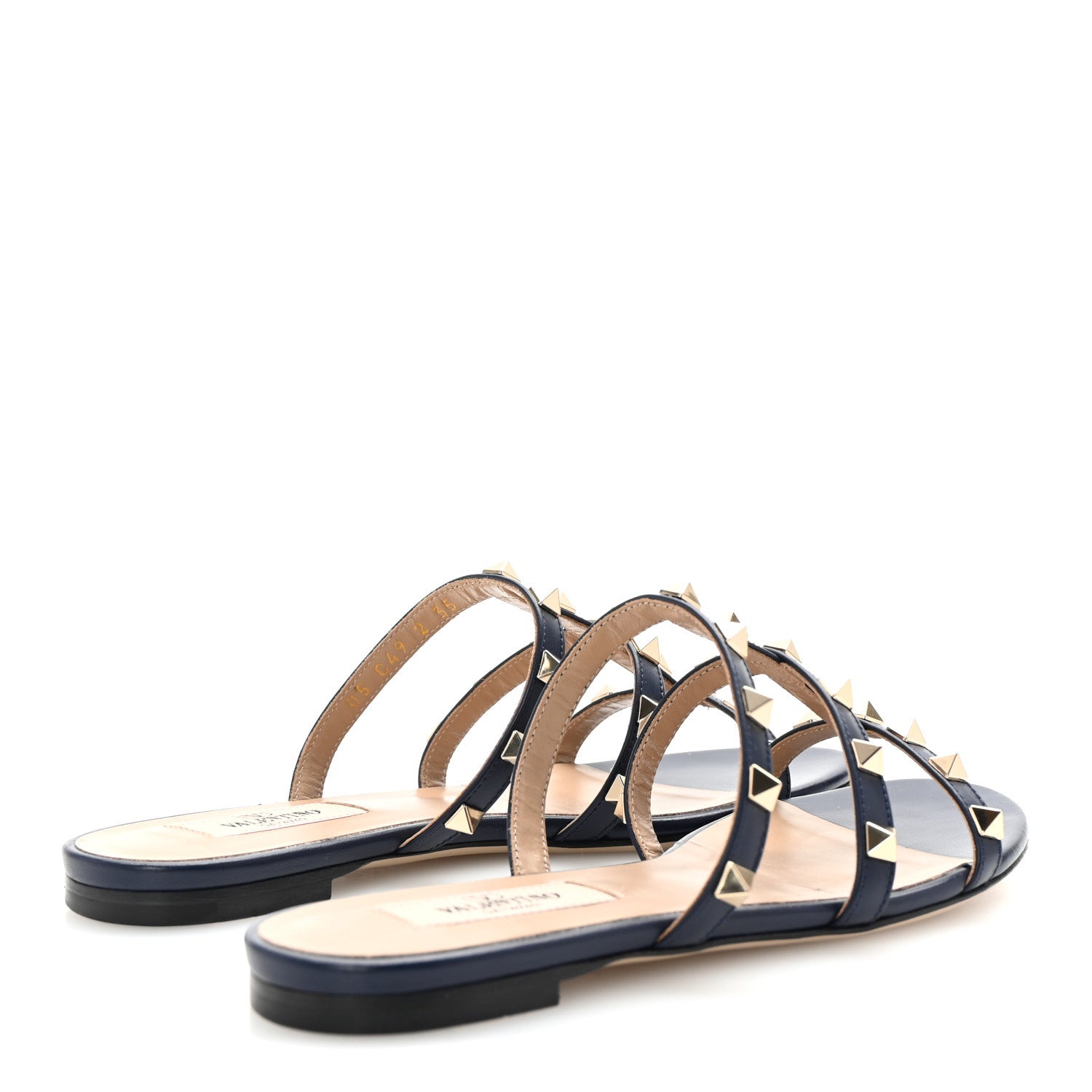 Valentino Garavani Nappa Rockstud Caged Flat Slide Sandals 35 Marine 5 of 10