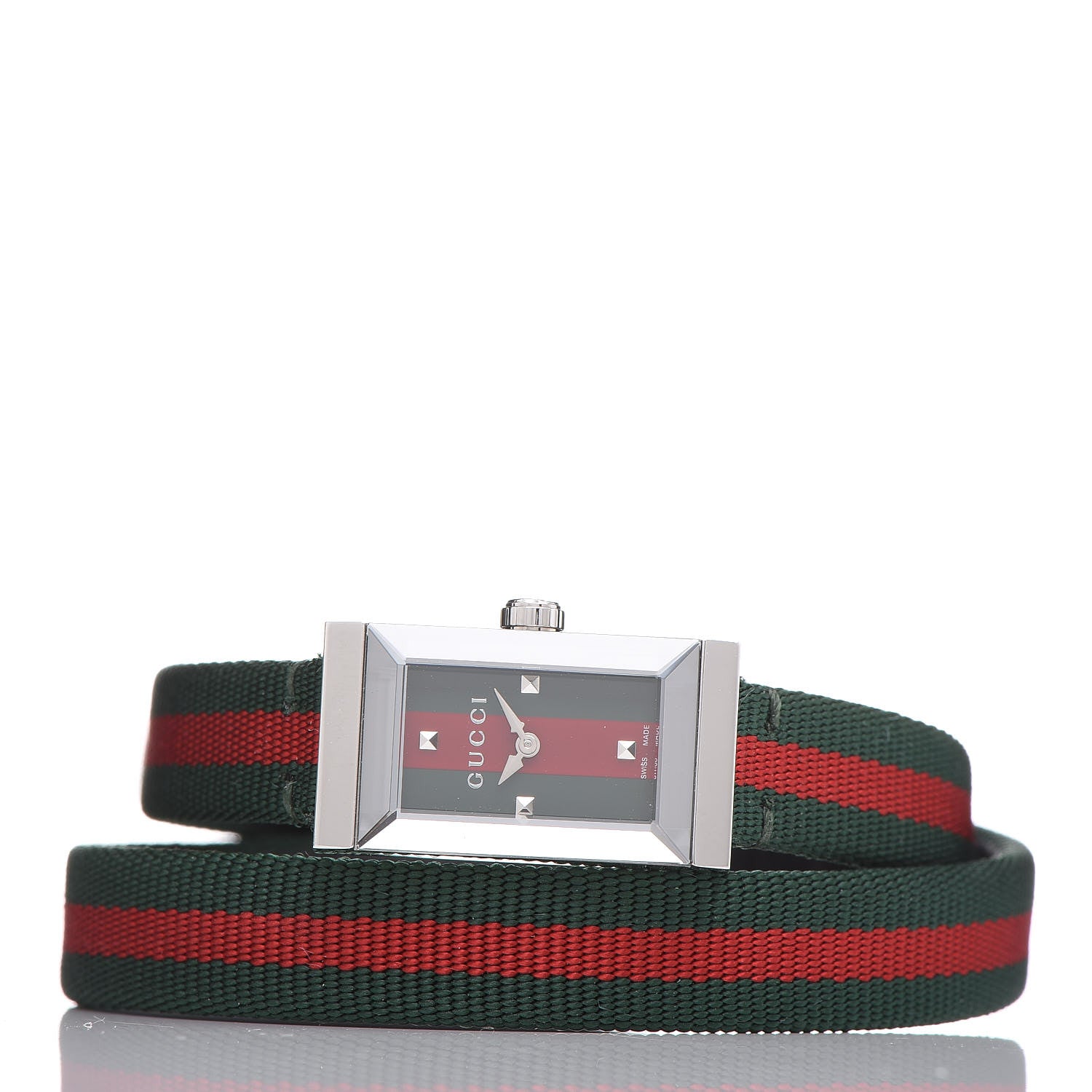 Gucci Stainless Steel Nylon 14mm Web G-Frame Double Wrap Quartz Watch Green 3 of 8
