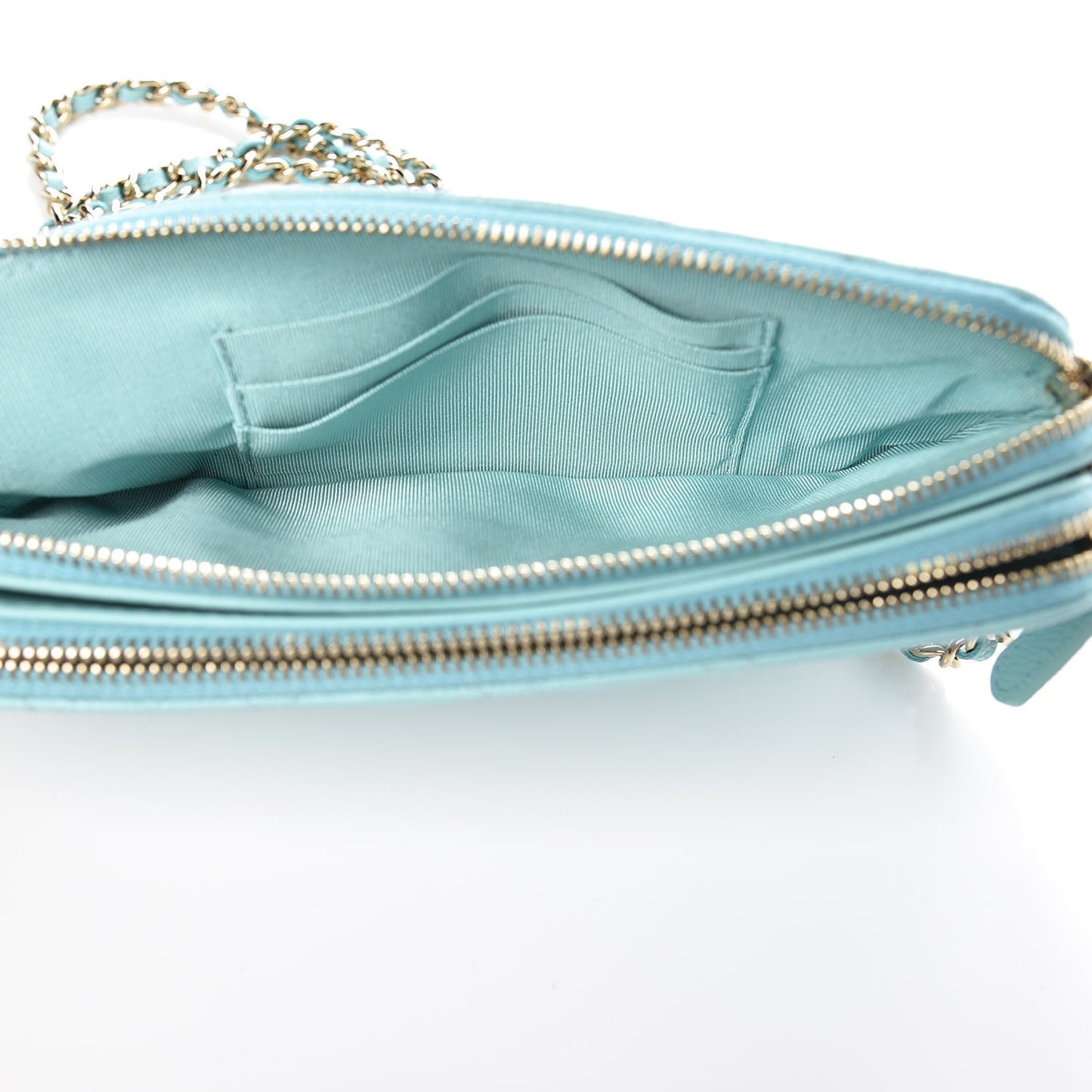 Caviar Quilted Small Clutch With Chain Light Blue