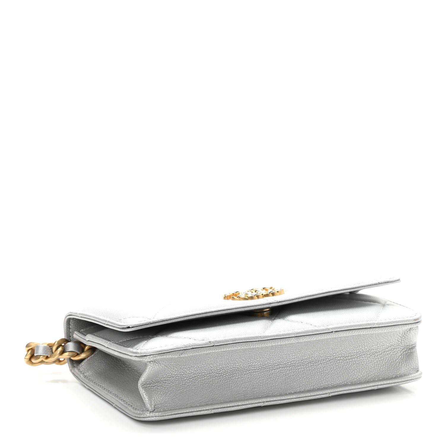 Chanel Metallic Lambskin Quilted Chanel 19 Wallet On Chain WOC Silver 4 of 13