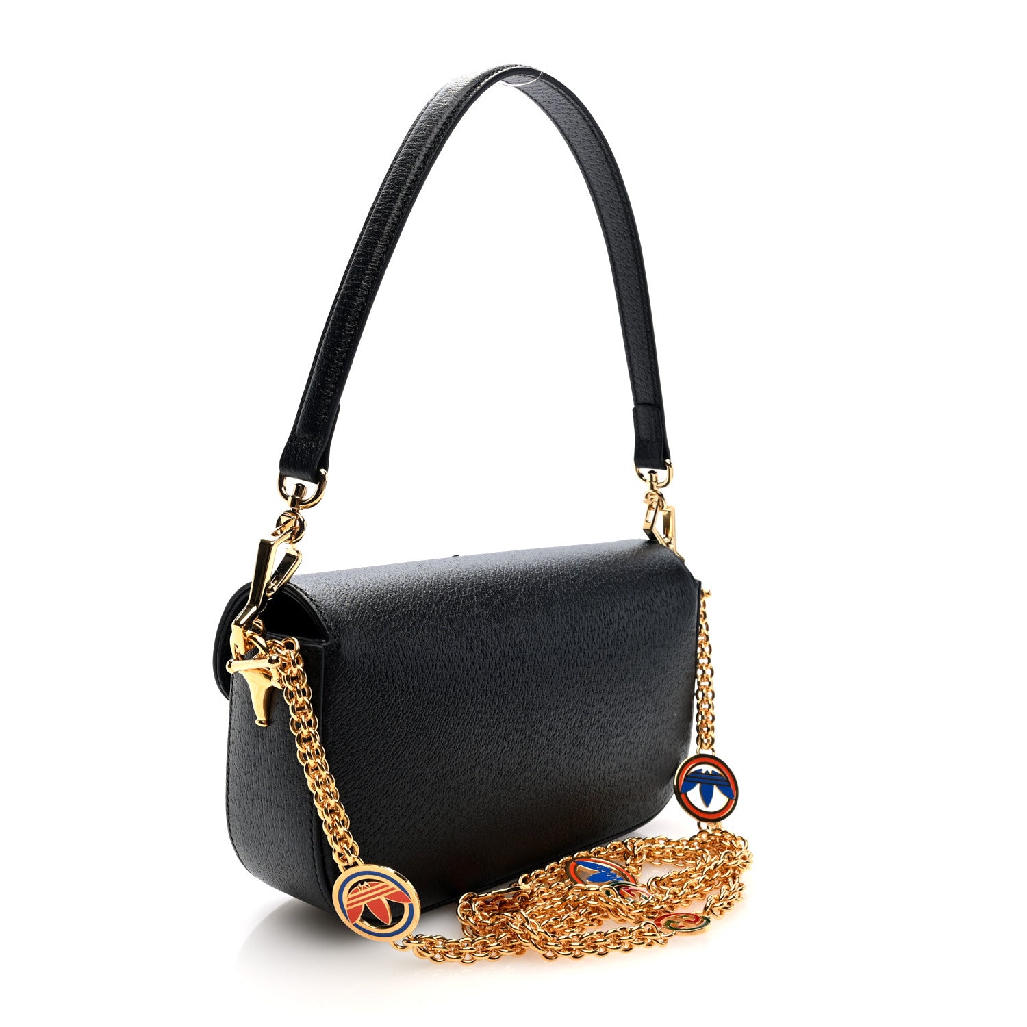Gucci X ADIDAS Textured Dollar Calfskin Web Small Trefoil Horsebit 1955 Shoulder Bag Black Off White 3 of 10