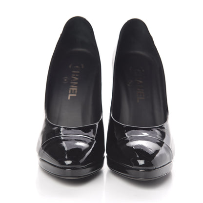 Chanel Patent Cap Toe CC Pumps 38.5 Black 2 of 12