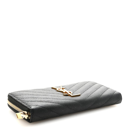 Saint Laurent Grain De Poudre Matelasse Chevron Monogram Zip Around Wallet Black 4 of 6