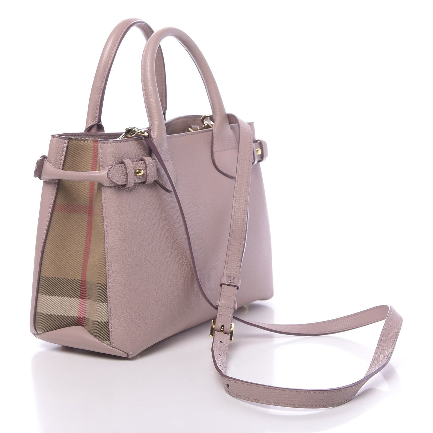 Grainy Calfskin House Check Small Banner Tote Pale Orchid