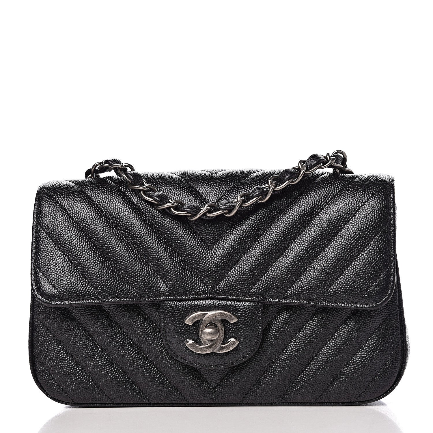 Chanel Iridescent Caviar Chevron Quilted Mini Rectangular Flap Black 1 of 11