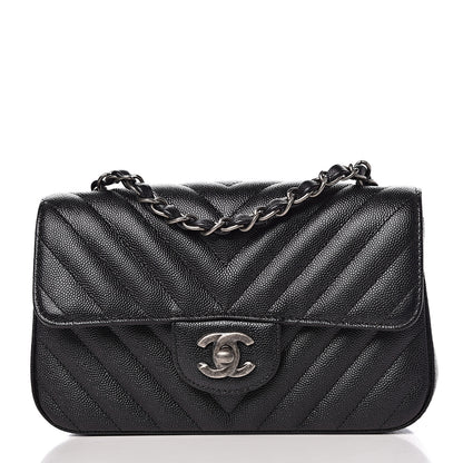 Chanel Iridescent Caviar Chevron Quilted Mini Rectangular Flap Black 1 of 11