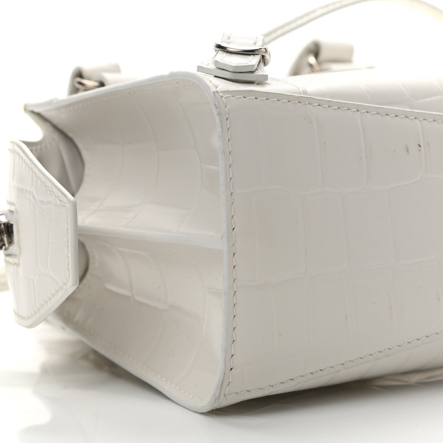 Semi Shiny Calfskin Crocodile Embossed Neo Classic Silver Hardware Mini City White