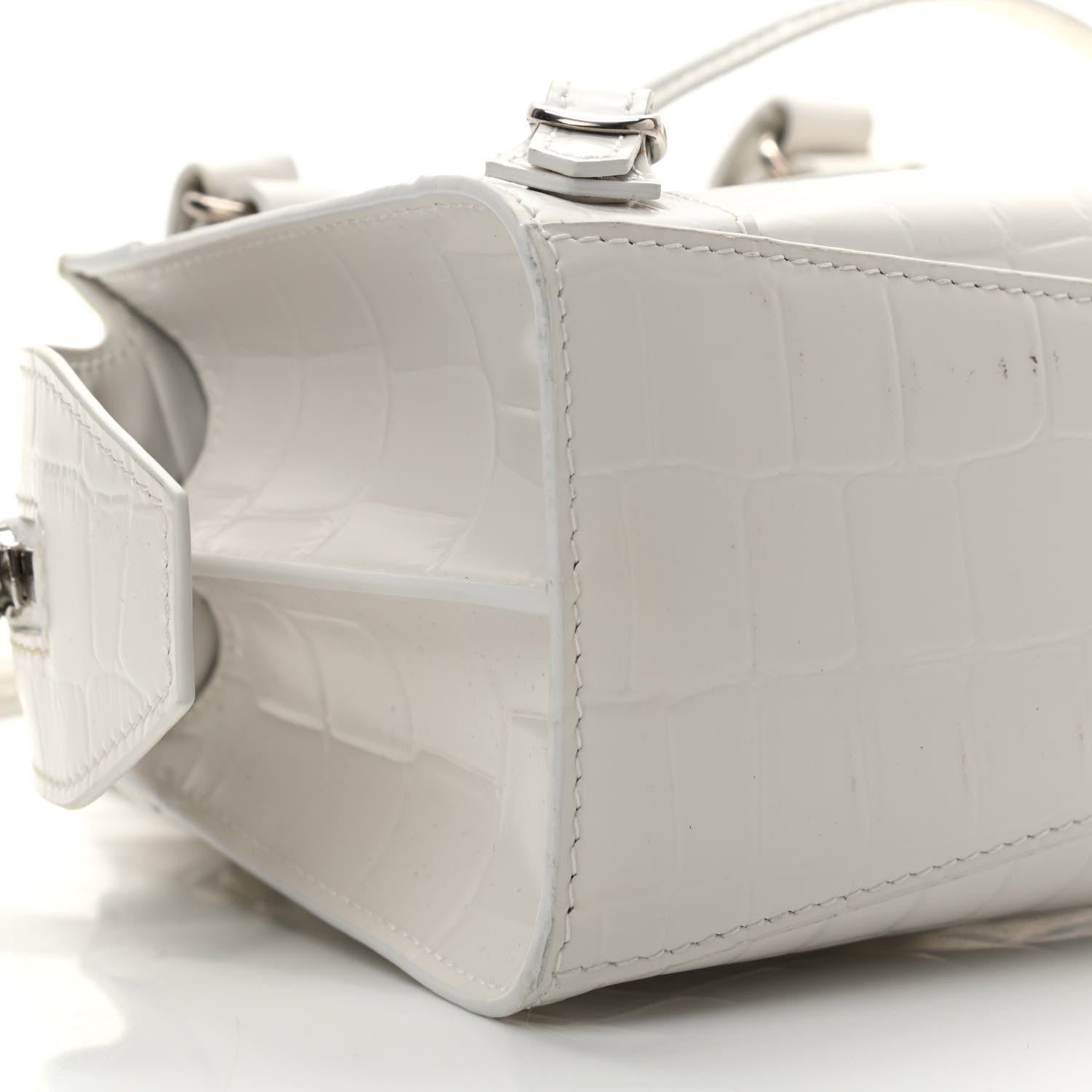 Balenciaga Semi Shiny Calfskin Crocodile Embossed Neo Classic Silver Hardware Mini City White 7 of 10