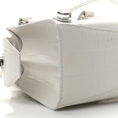 Balenciaga Semi Shiny Calfskin Crocodile Embossed Neo Classic Silver Hardware Mini City White 7 of 10