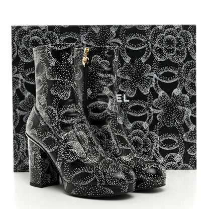 Chanel Calfskin Camellia Printed Ankle Boots 37.5 Black White 9 of 9
