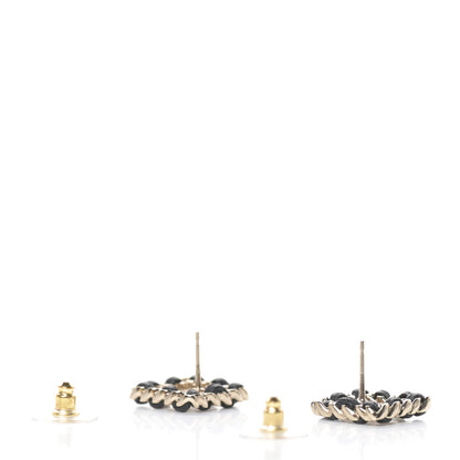 Chanel Crystal Lambskin Chain Sergeant Chanel Stud Earrings Black Gold 3 of 5