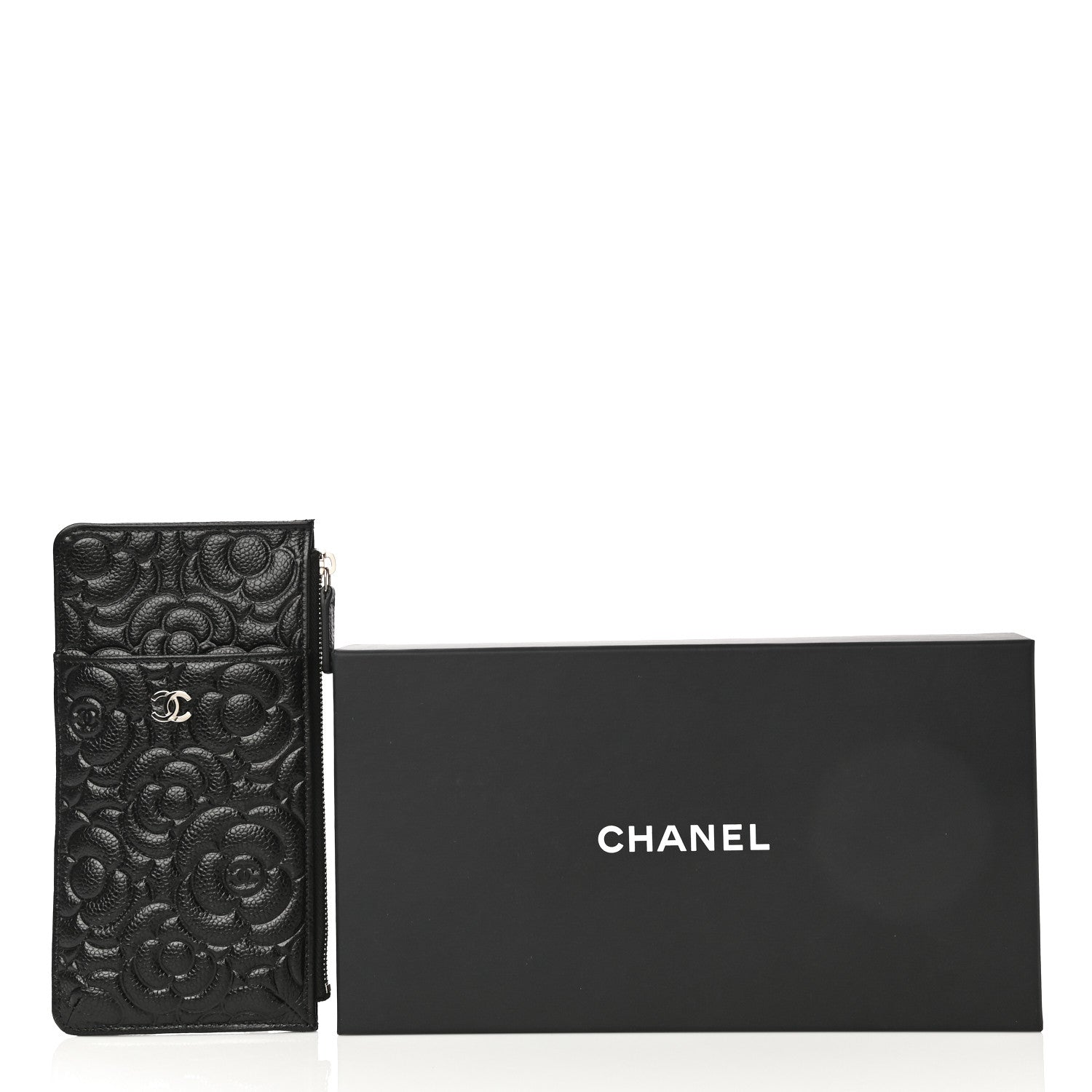 Chanel Caviar Camellia Embossed Classic Flat Wallet Pouch Black 11 of 11
