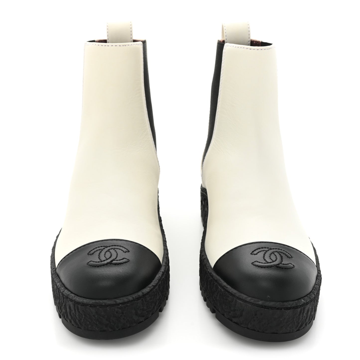 Calfskin Cap Toe CC Ankle Boots 38 White Black