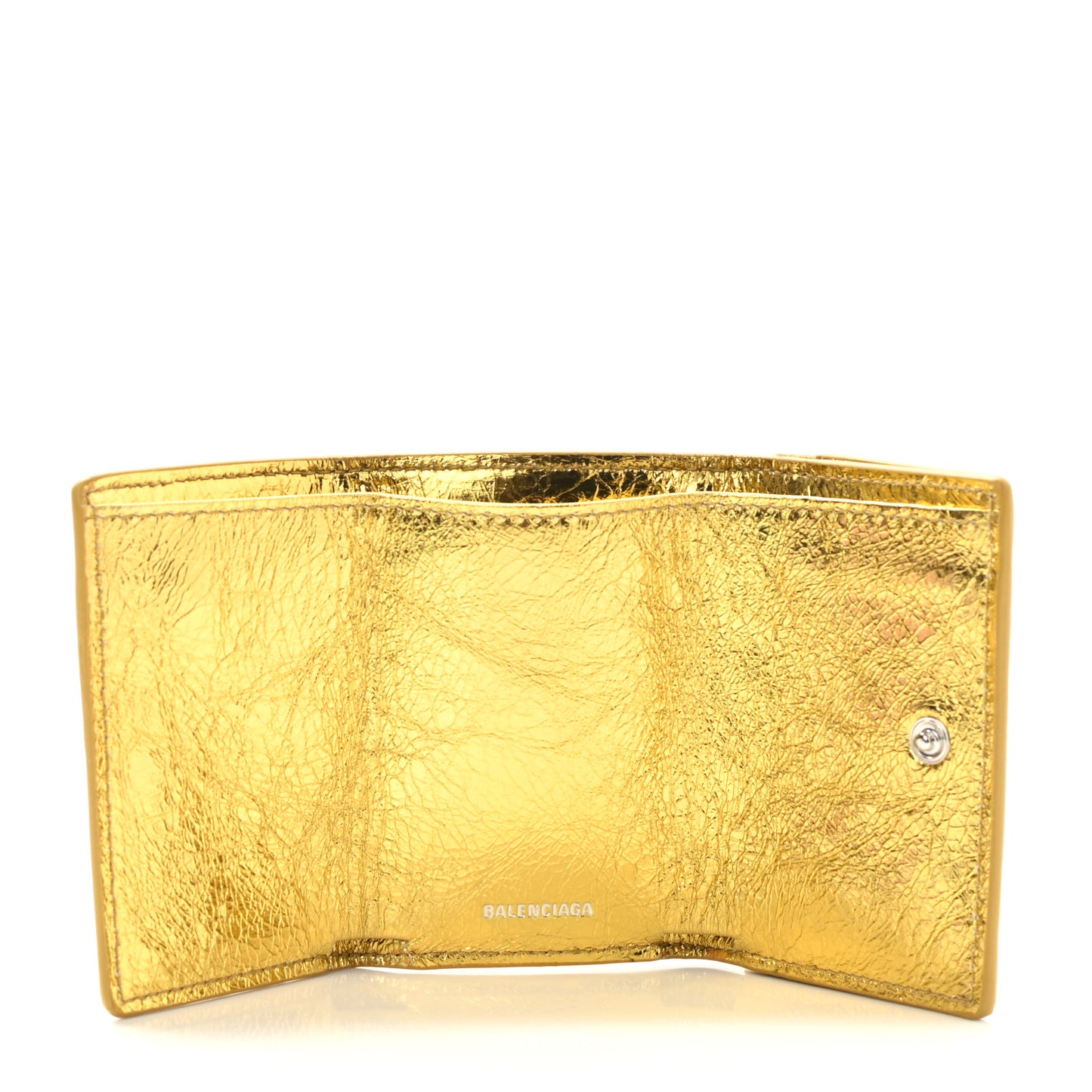 Metallic Calfskin Mini Papier Wallet Gold