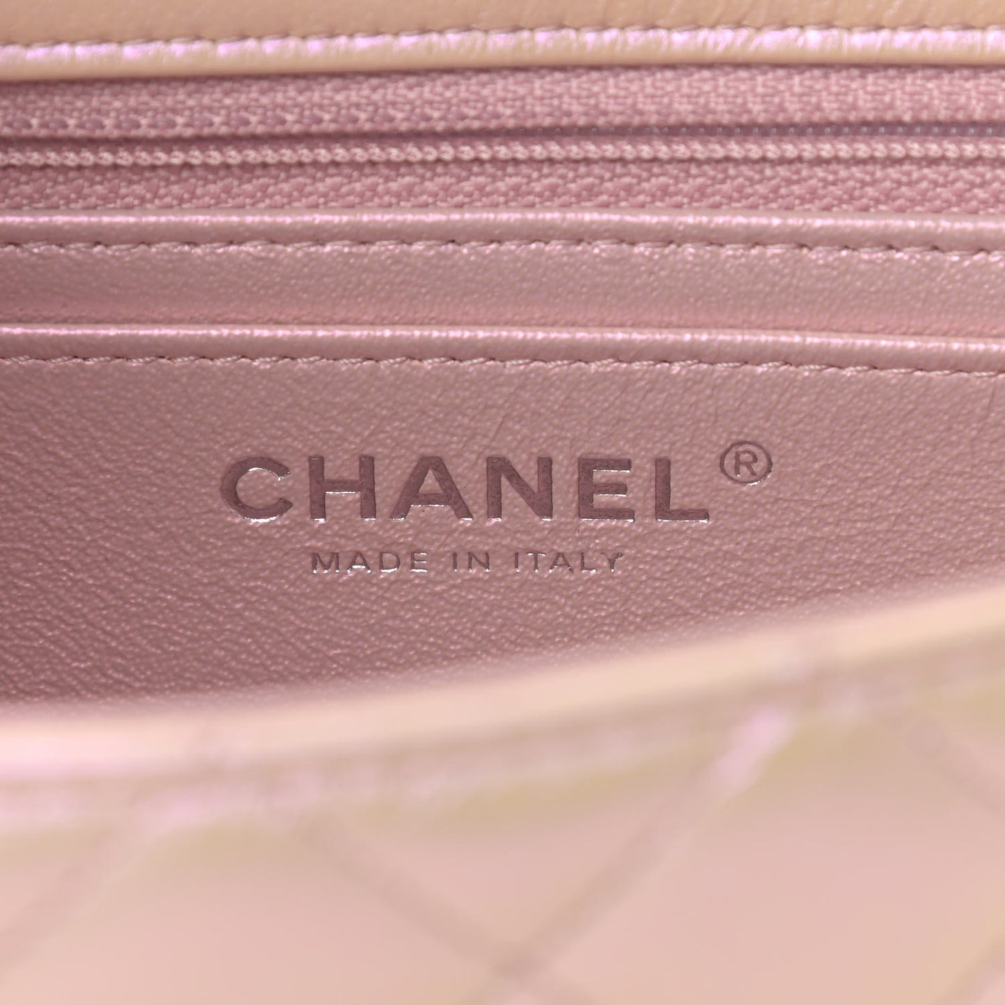 Iridescent Calfskin Quilted Mini Rectangular Flap Pink