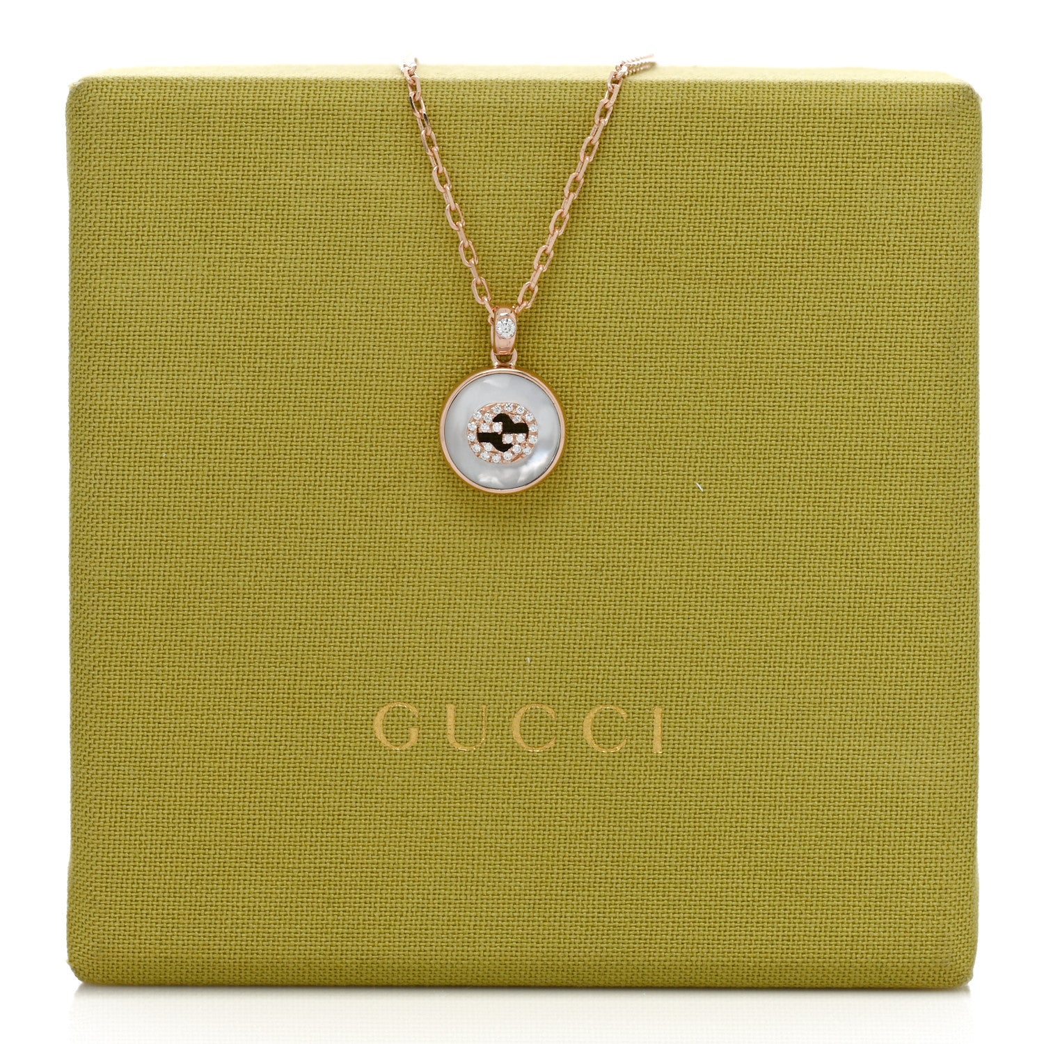Gucci 18K Rose Gold Diamond Mother of Pearl Interlocking G Pendant Necklace 5 of 5
