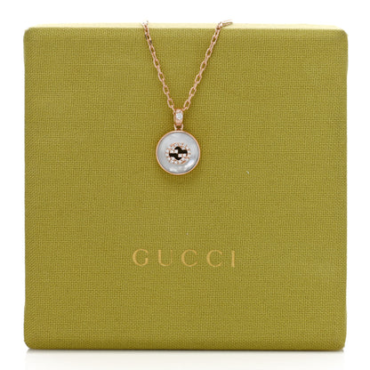 Gucci 18K Rose Gold Diamond Mother of Pearl Interlocking G Pendant Necklace 5 of 5