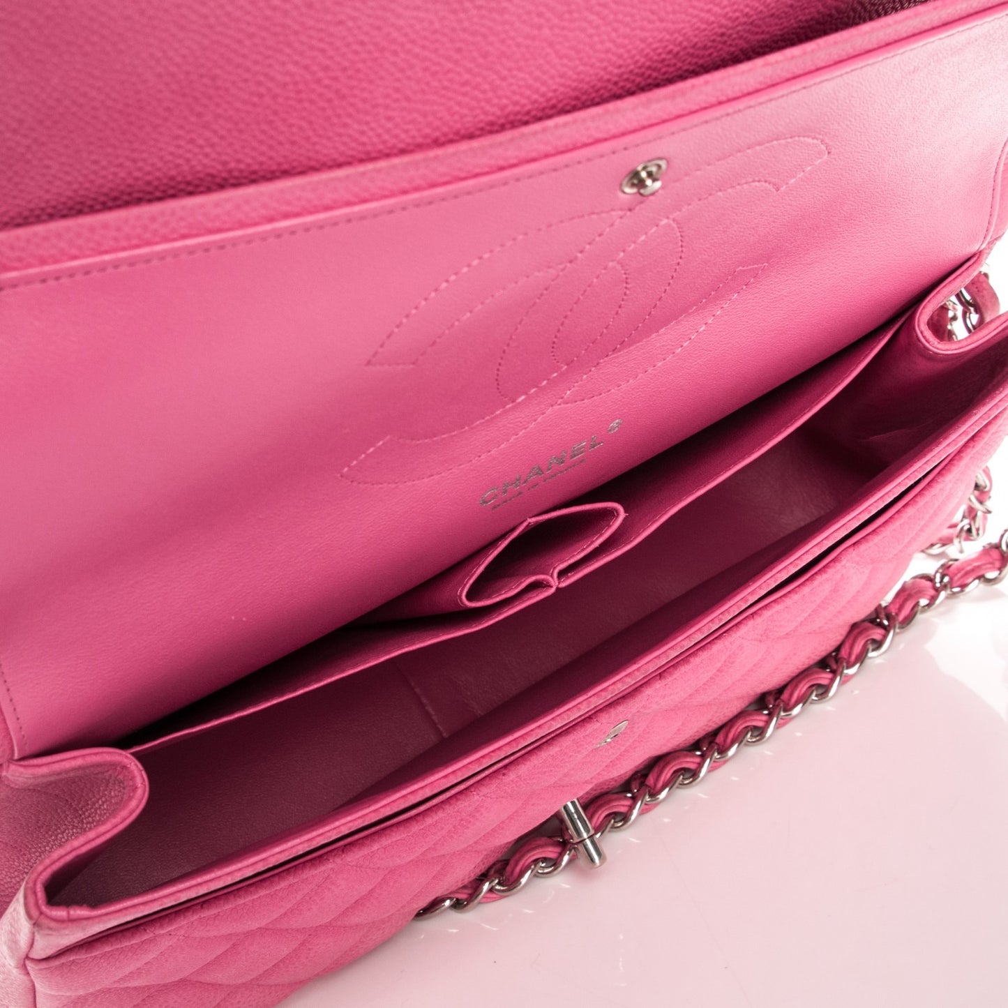 Iridescent Caviar Quilted Jumbo Double Flap Pink