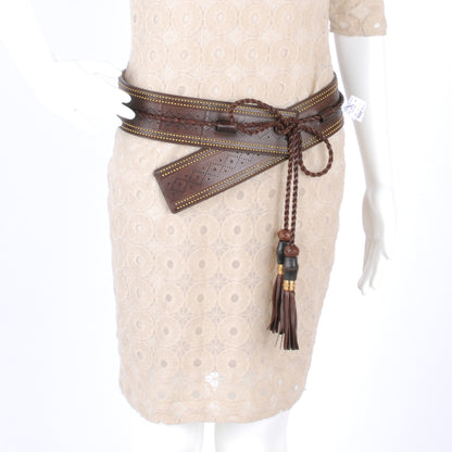 Gucci Leather Diamante Tassel and Dark Bamboo Detail Belt Brown 90 36 2 of 4